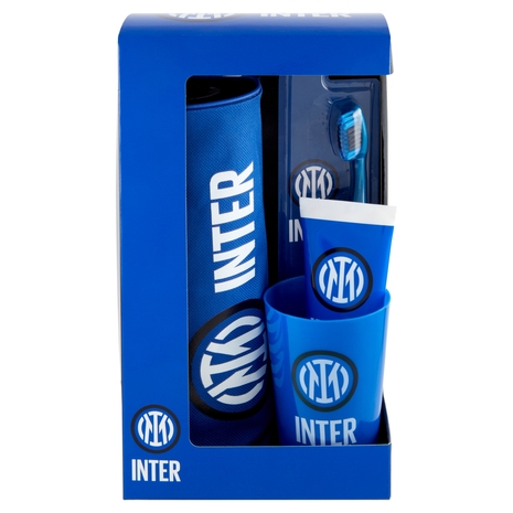 Inter Dentifricio menta 75 ml, Bicchiere, Spazzolino setole medie, Fan Bag
